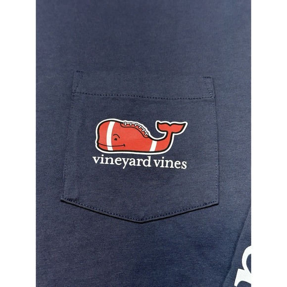 Vineyard Vines Football Whale Logo Graphic T-shirt Men Medium Blue Long Sleeve - Picture 6 of 11